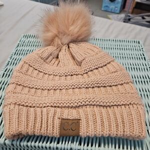 C.C Blush Knit Beanie with Pom-Pom